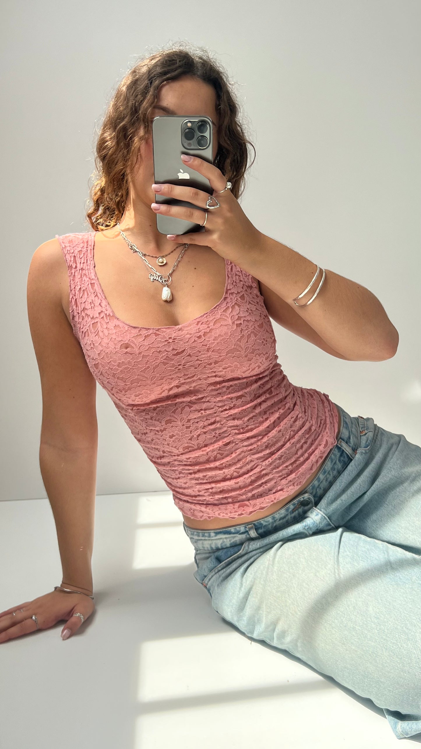 00s pink lace tank top- size S