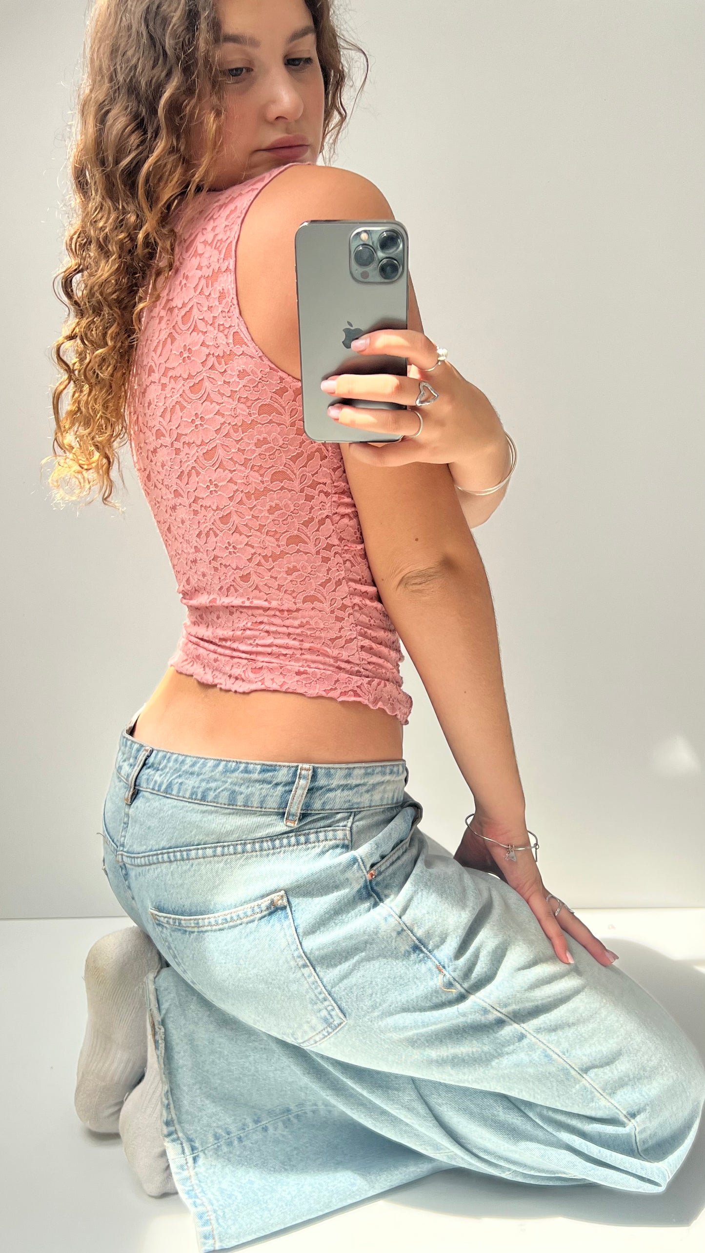 00s pink lace tank top- size S