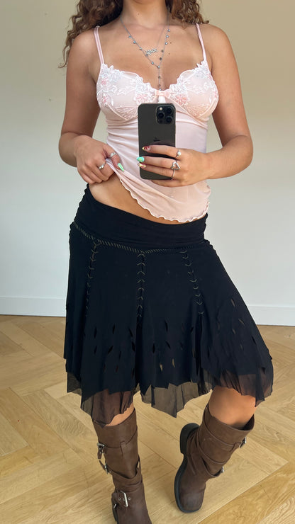 00s black embroidered midi skirt- size S