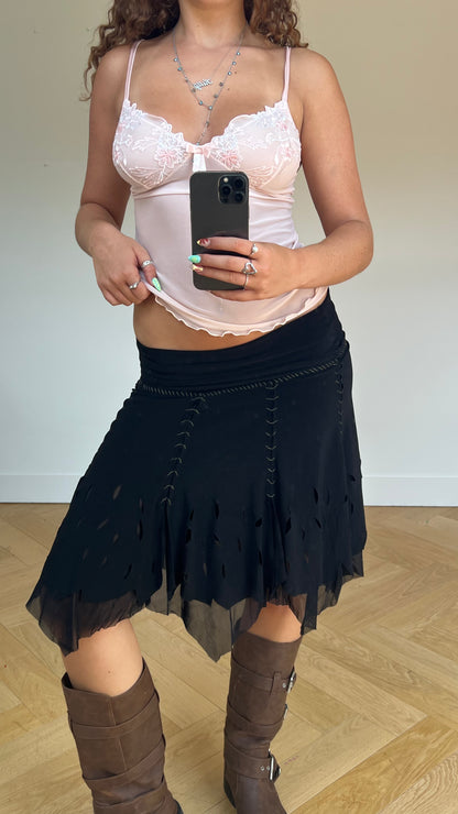 00s black embroidered midi skirt- size S
