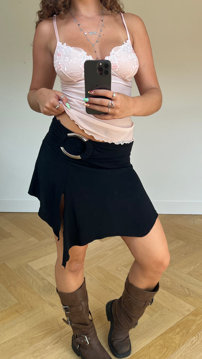 00s black asymmetric mini skirt- size S