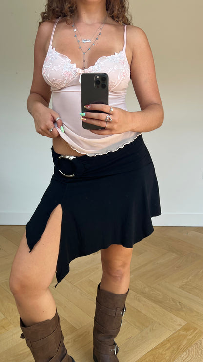 00s black asymmetric mini skirt- size S
