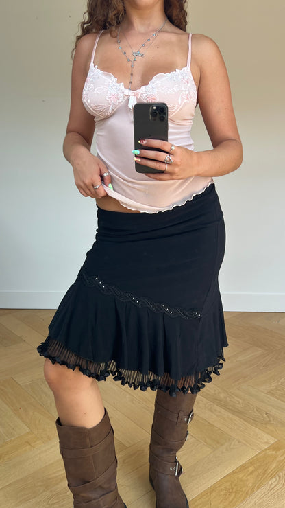 00s black asymmetric midi skirt- size M