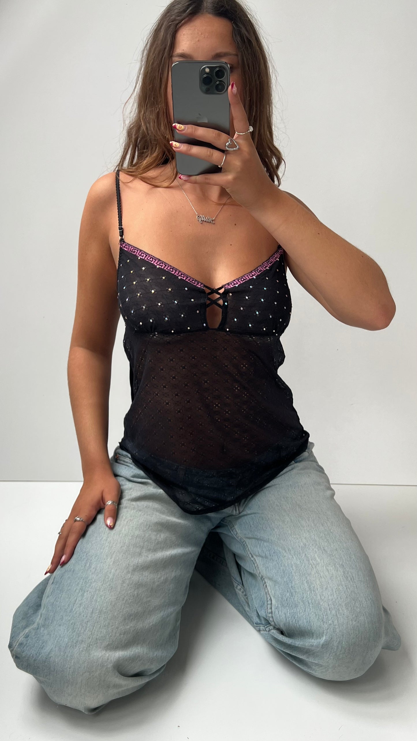 00s black mesh cami- size M