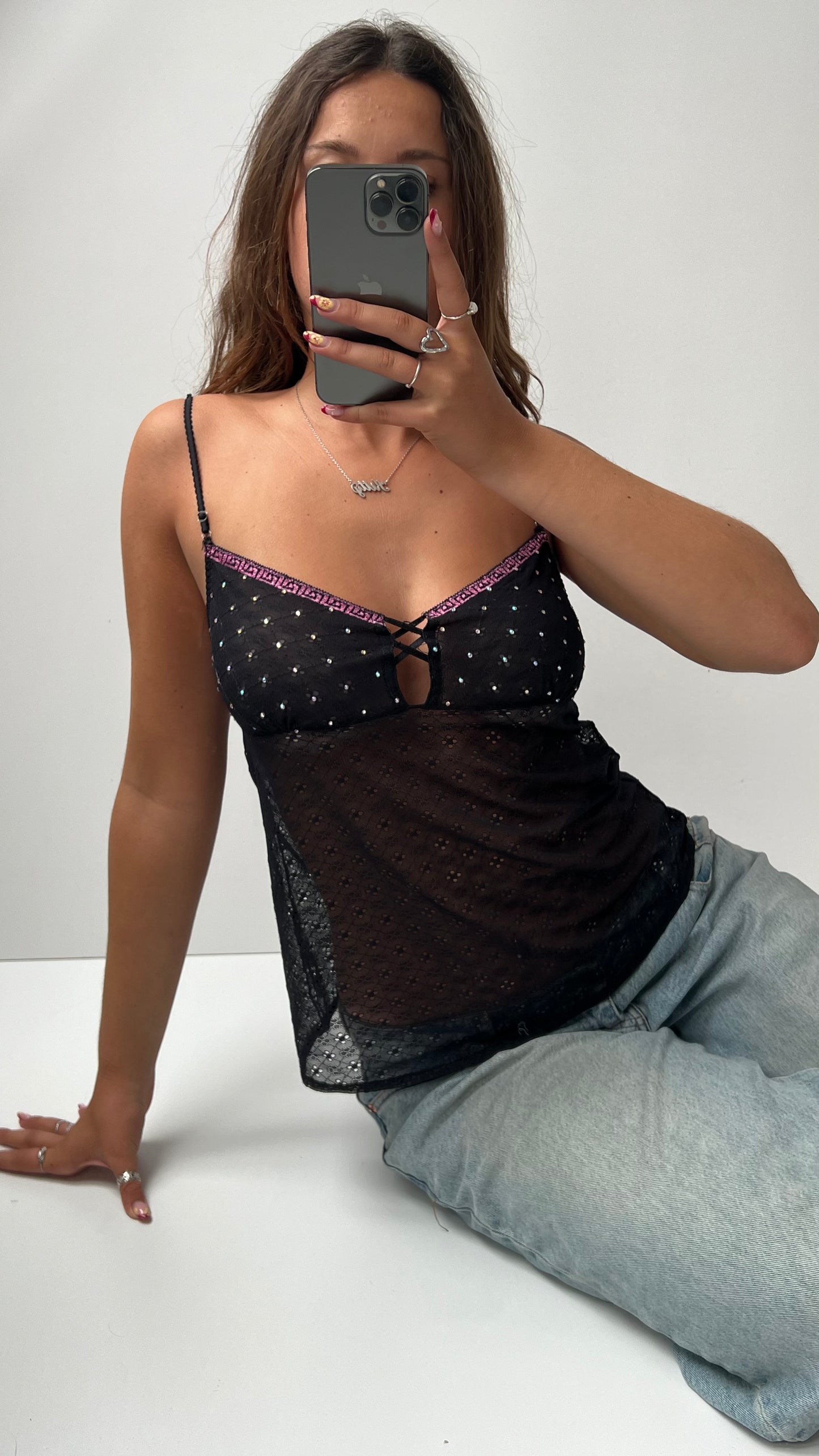 00s black mesh cami- size M