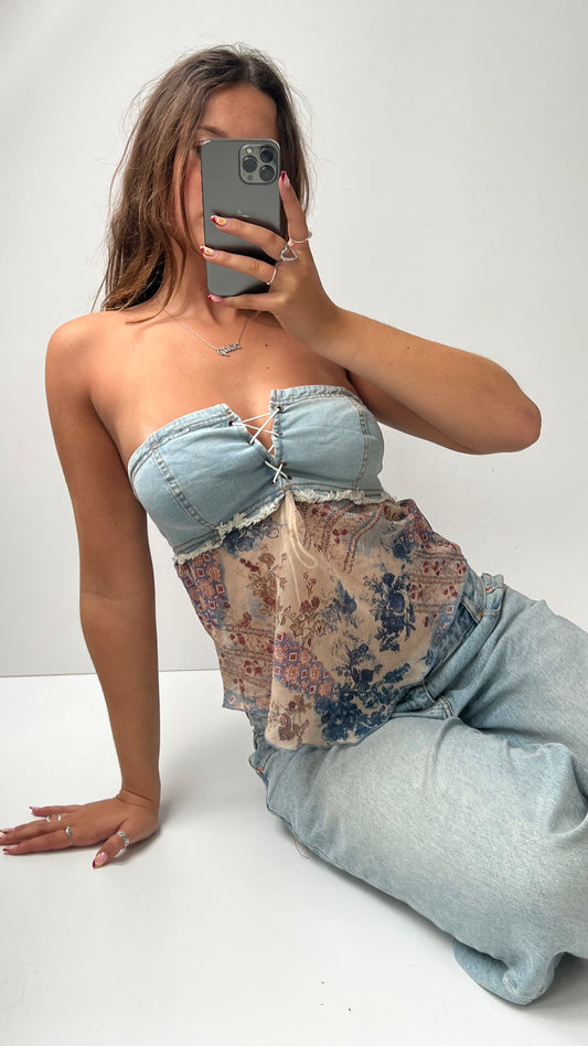 00s denim paisley mesh cami- size M