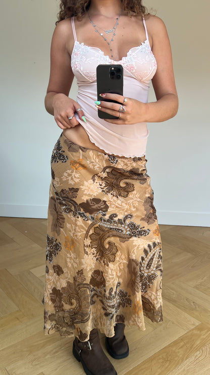 00s brown paisley maxi skirt- size S