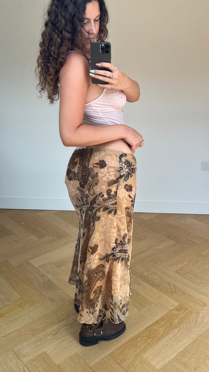 00s brown paisley maxi skirt- size S