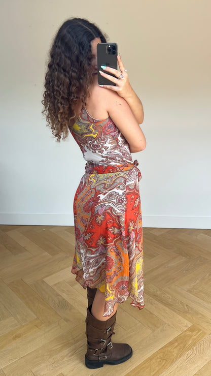00s orange paisley midi dress- size M