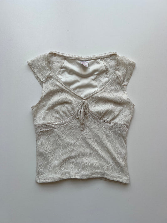 00s white lace babydoll top- size XS