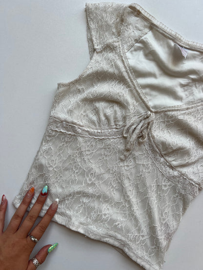 00s white lace babydoll top- size XS