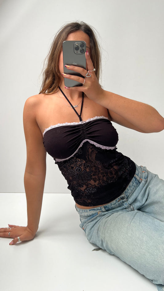 00s brown lace halter cami- size S