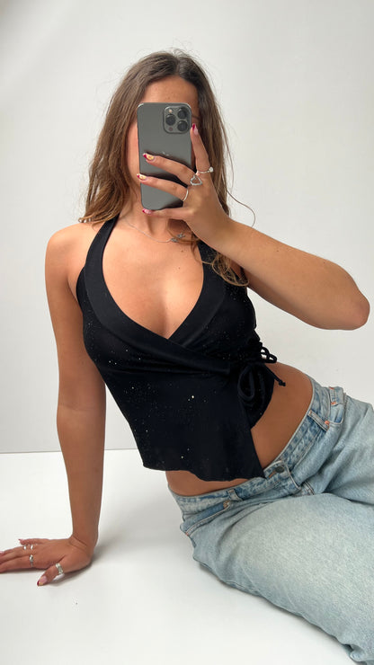 00s black beaded wrap cami- size M