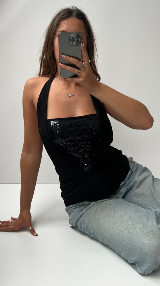 00s black halter sequin cami- size M