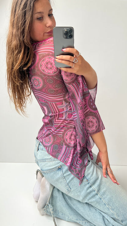 00s pink mesh long sleeve top- size M