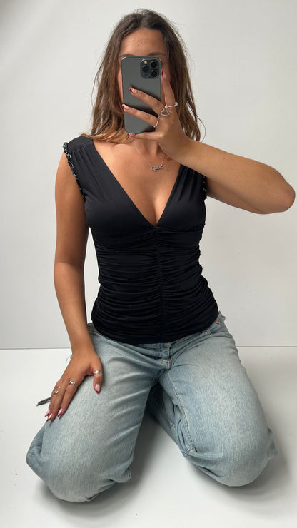 00s black ruched top- size S