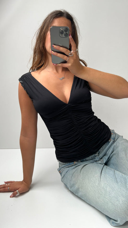 00s black ruched top- size S