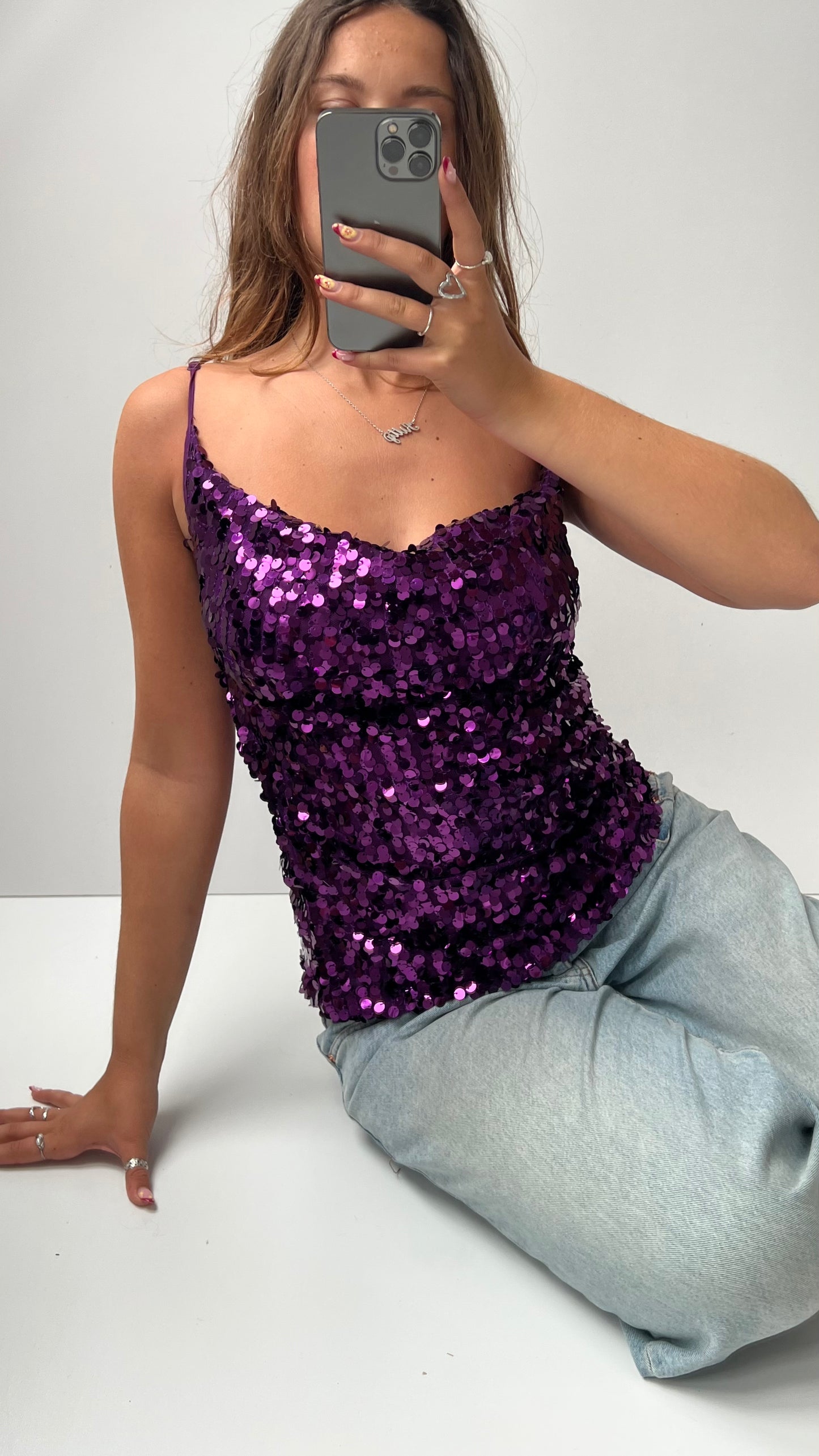 00s purple sequin cami- size S