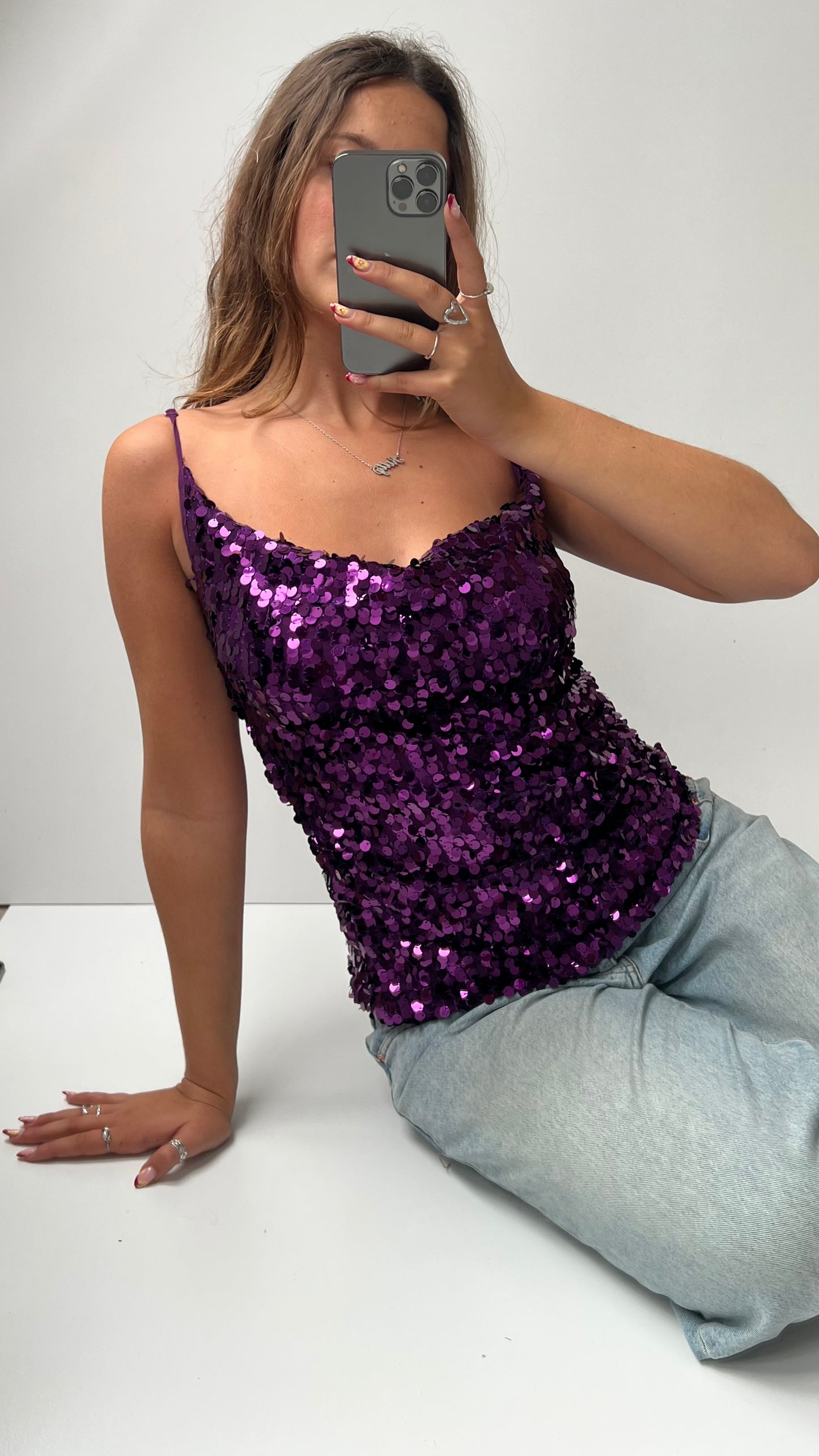 00s purple sequin cami- size S