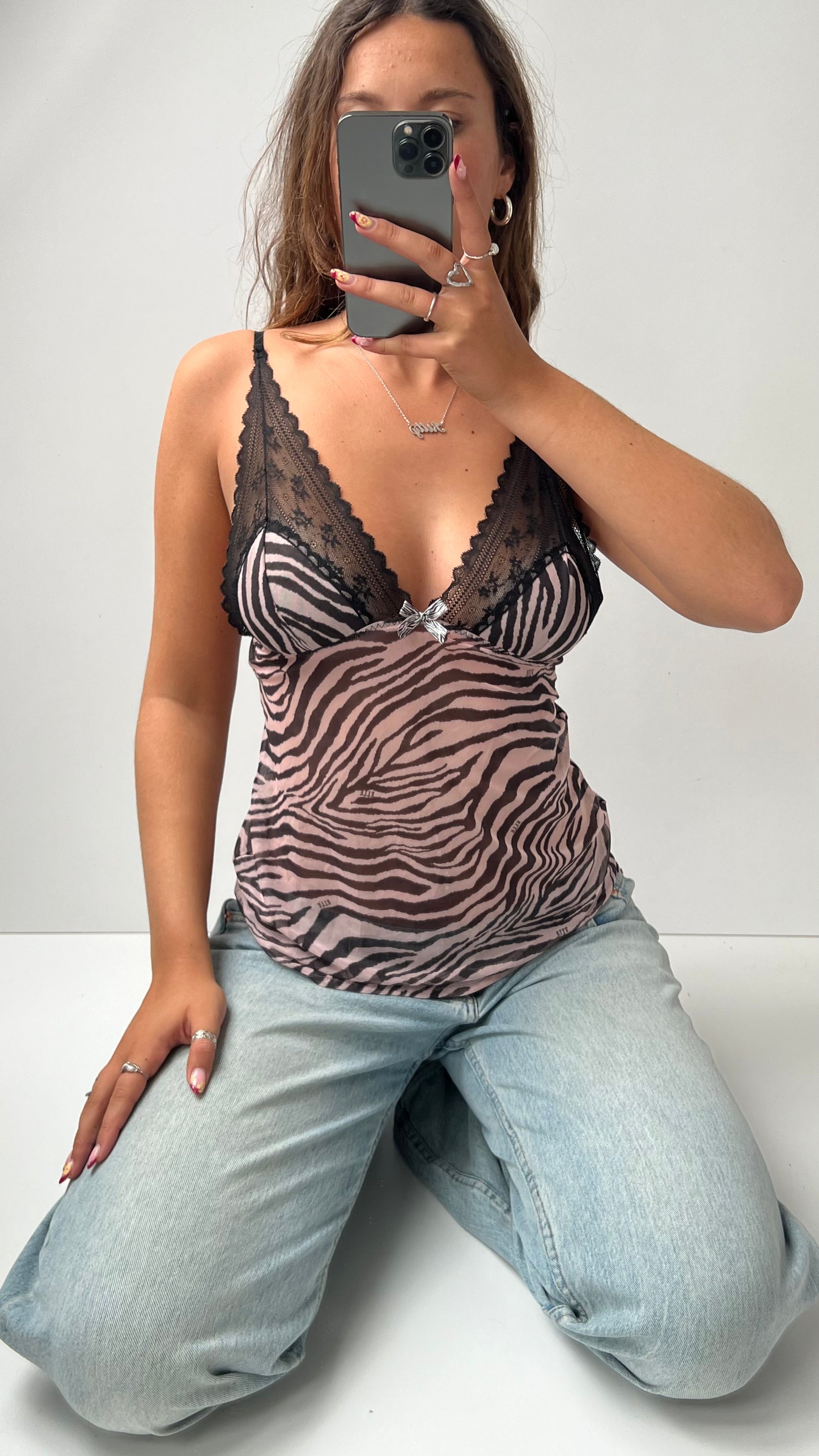 00s mesh zebra print cami- size M