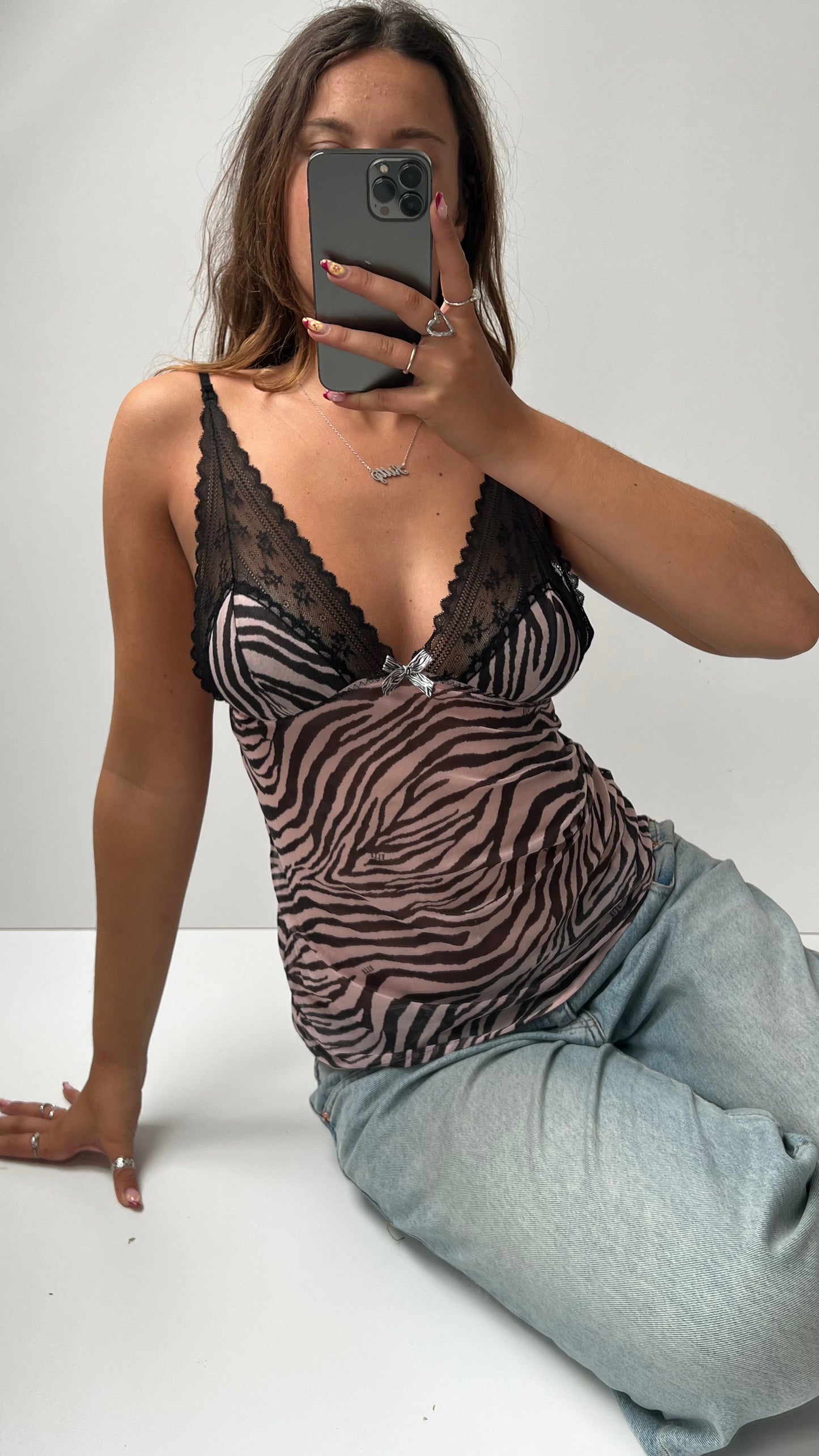 00s mesh zebra print cami- size M