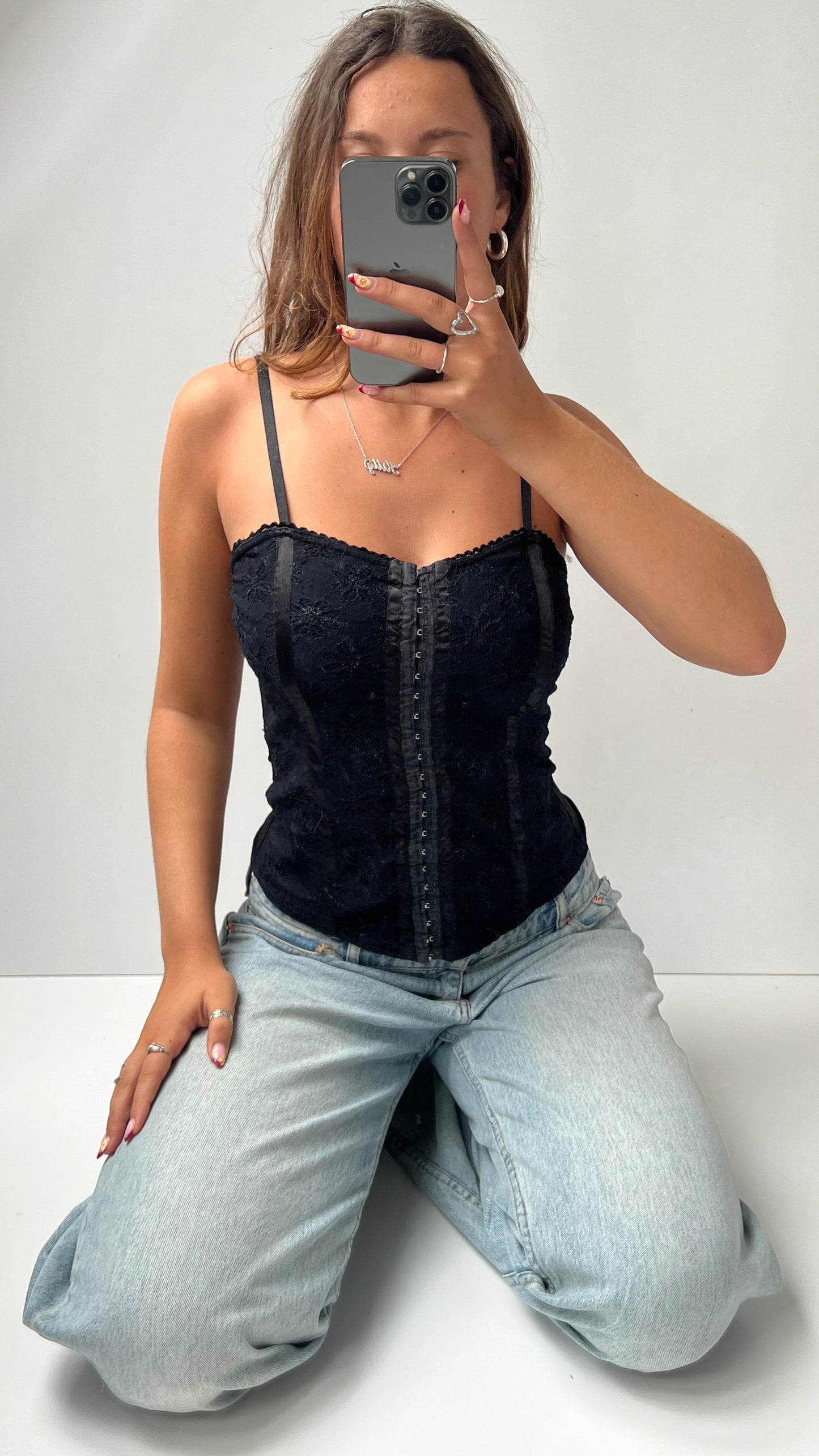 00s black lace corset cami- size M