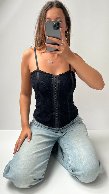 00s black lace corset cami- size M