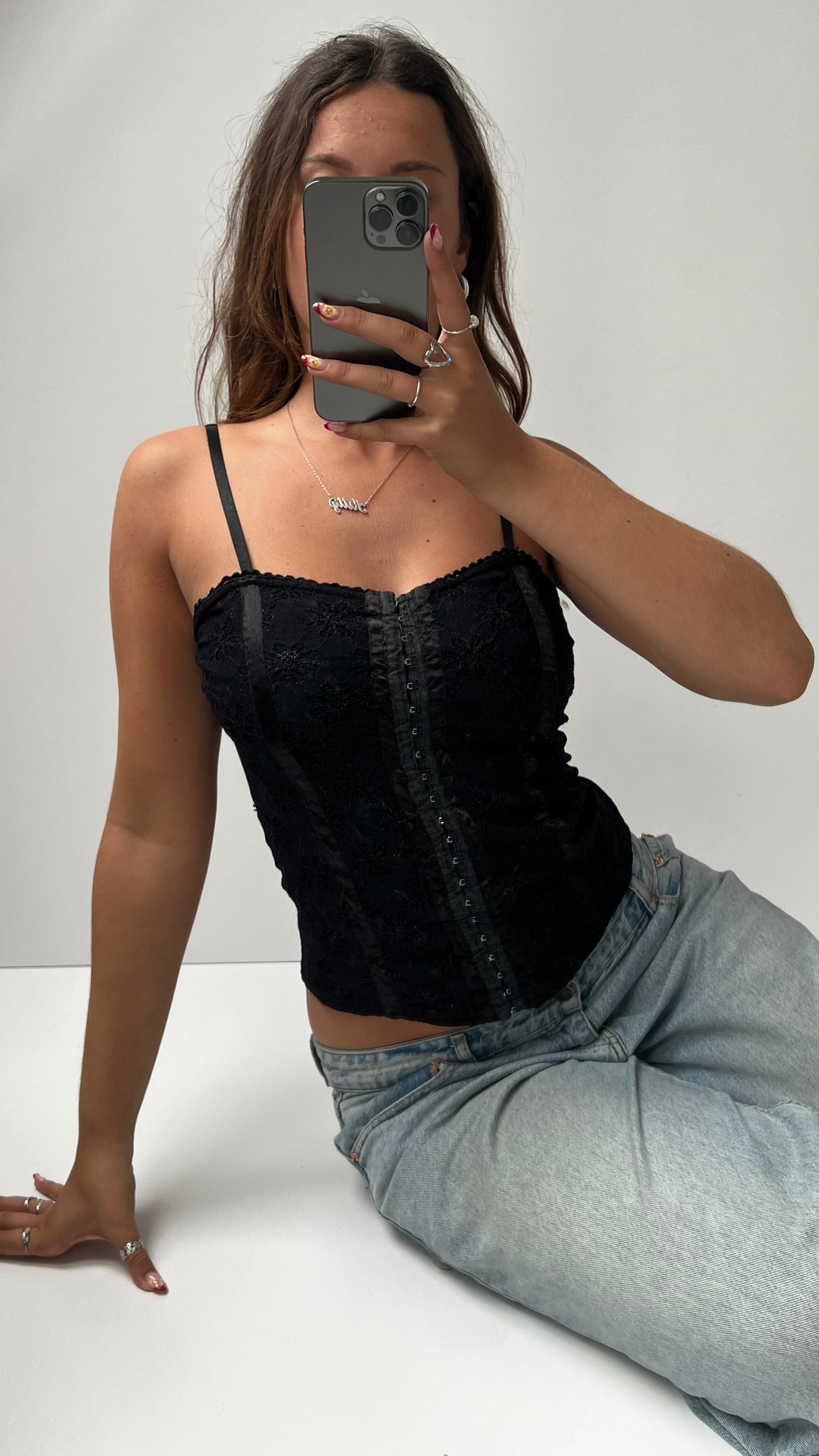 00s black lace corset cami- size M