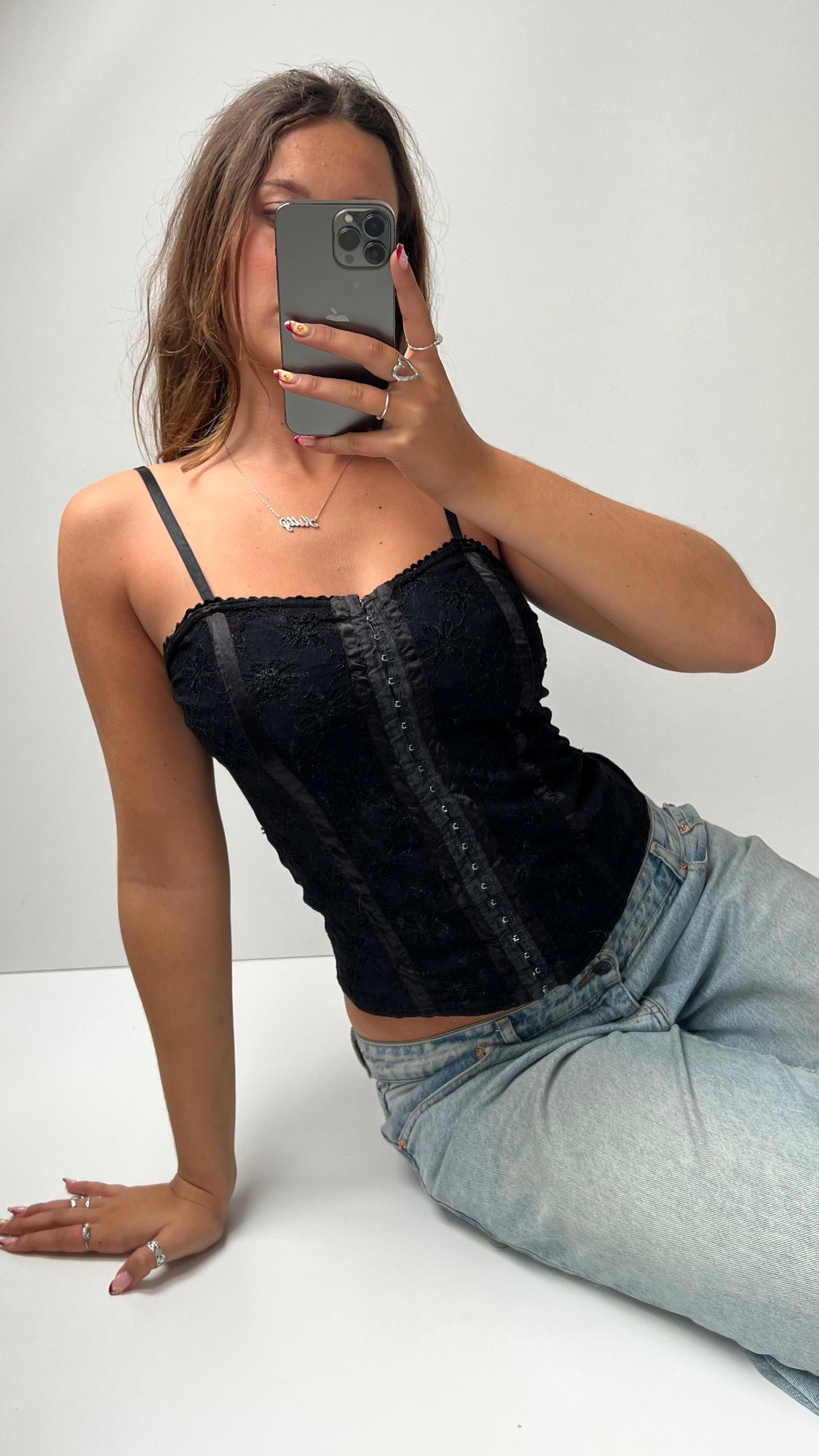 00s black lace corset cami- size M