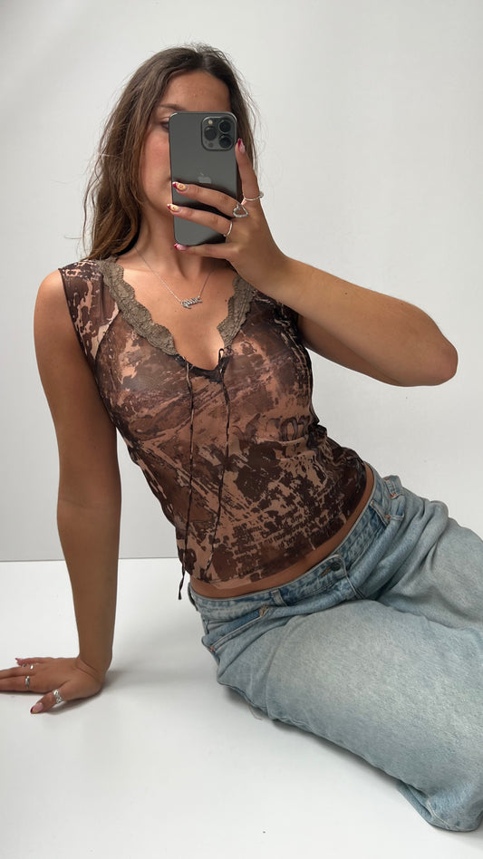 00s brown mesh tank top- size M
