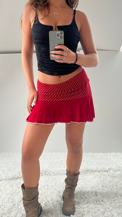 00s red striped mini skirt- size M