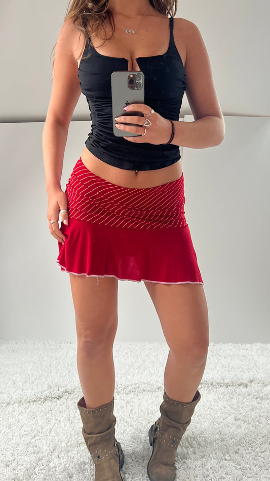00s red striped mini skirt- size M