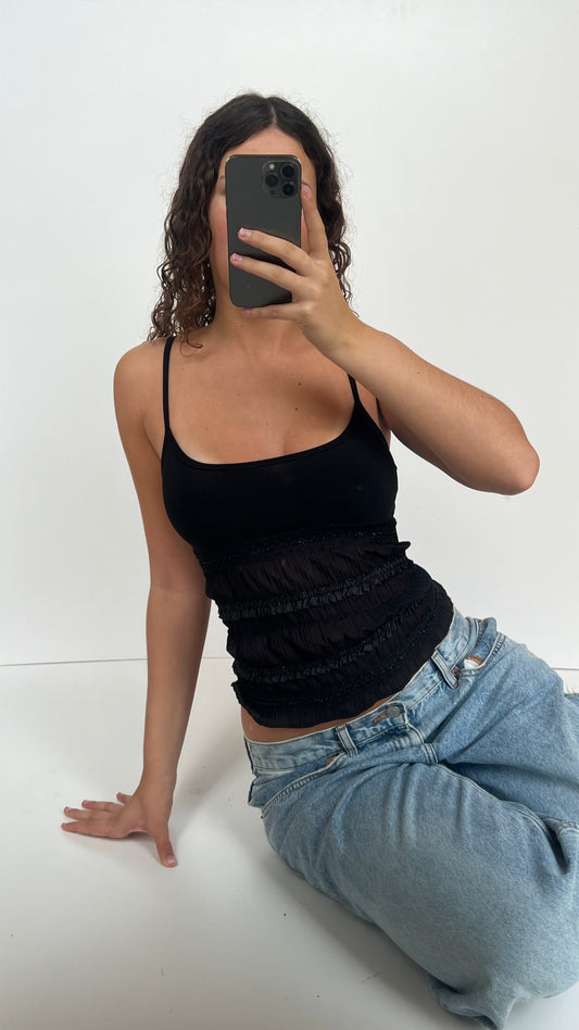 00s black ruched mesh cami- size S