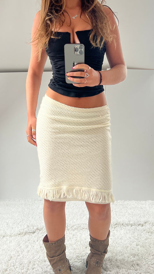 00s cream knit midi skirt- size S