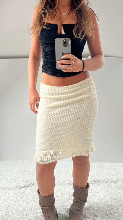 00s cream knit midi skirt- size S