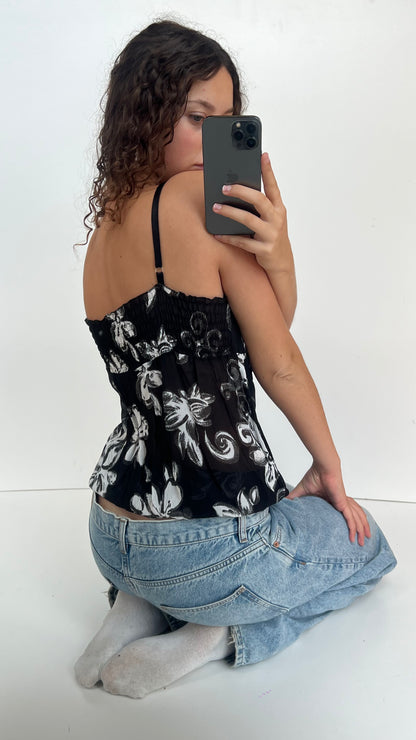 00s black floral bubble cami- size S