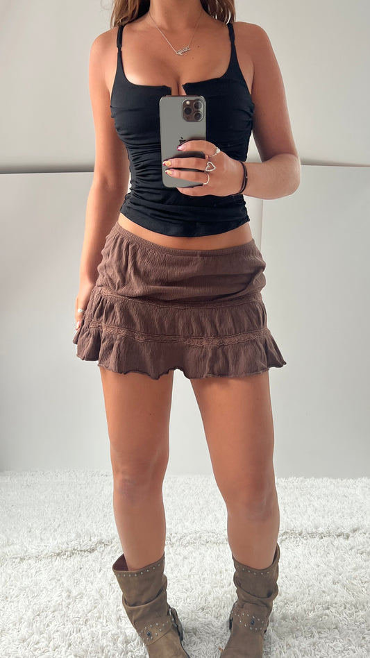 00s brown ruffle mini skirt- size M