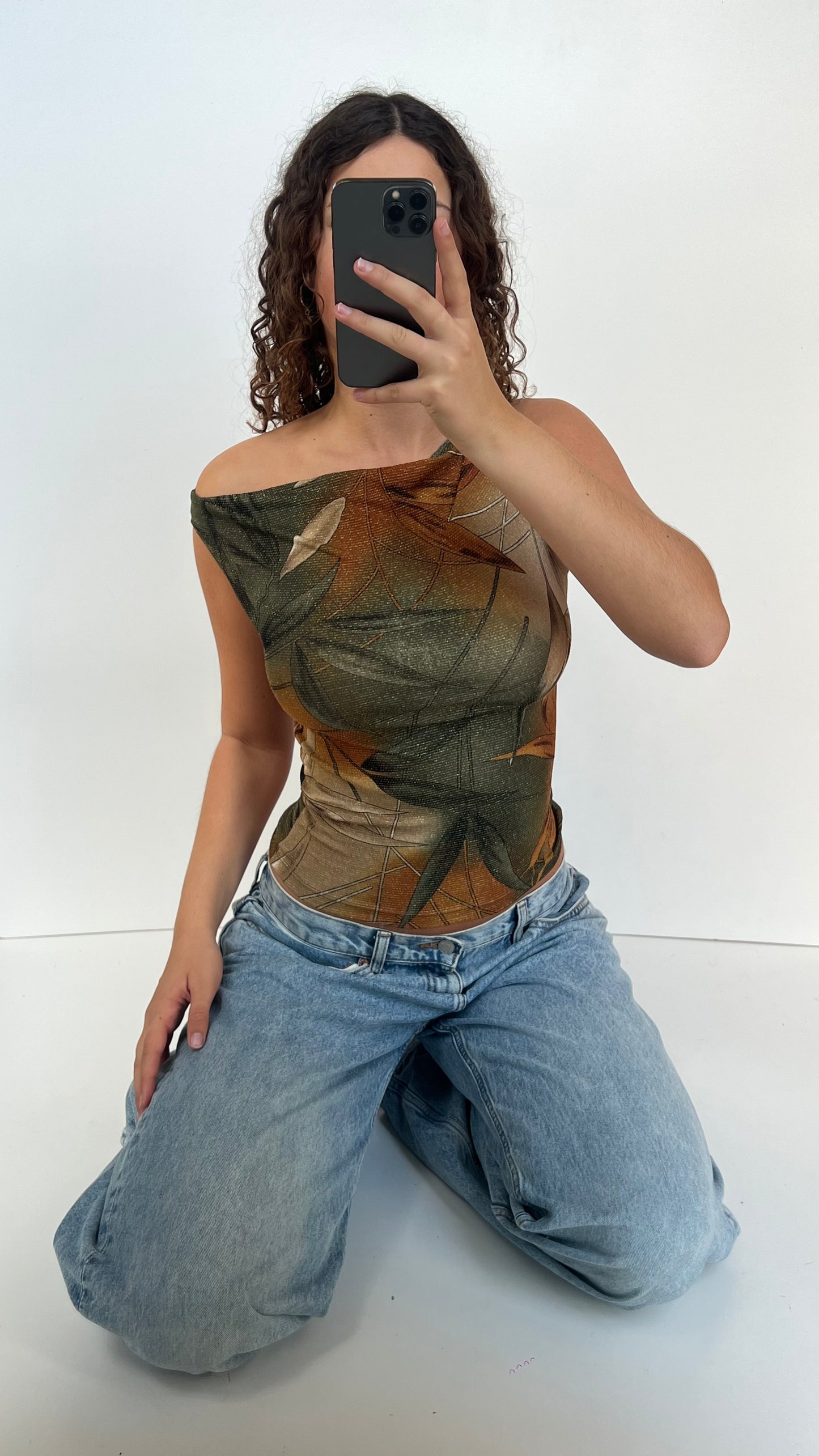 00s khaki glitter top- size S