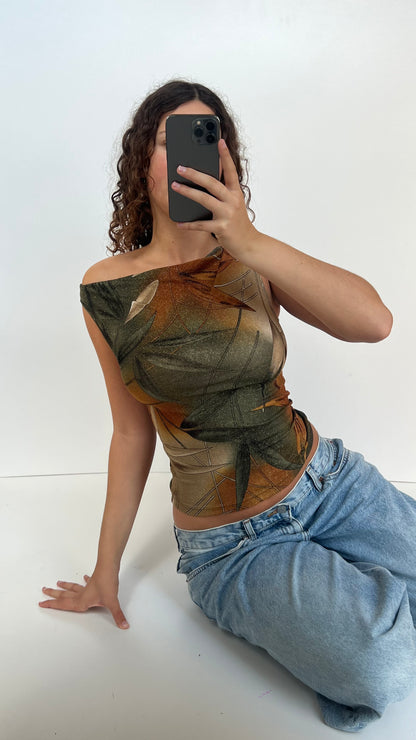00s khaki glitter top- size S