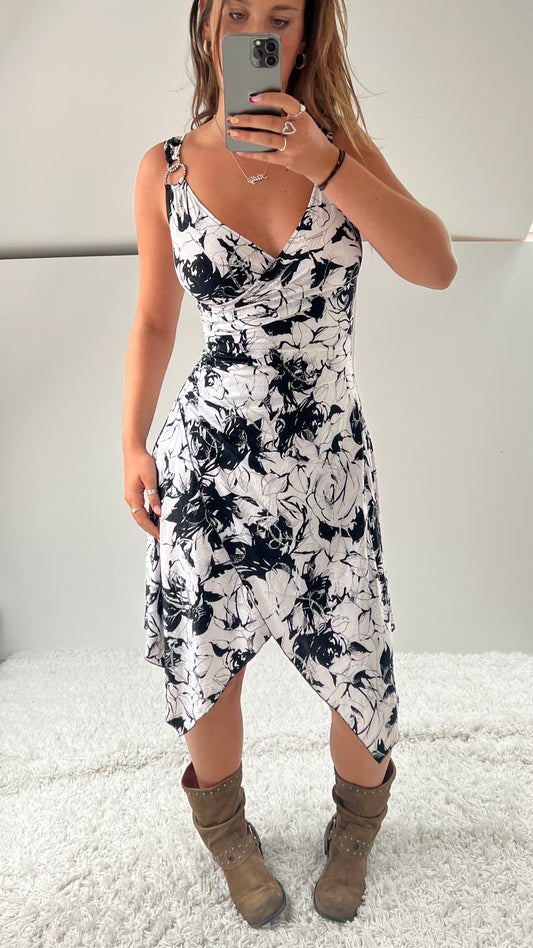 00s black white midi dress- size M