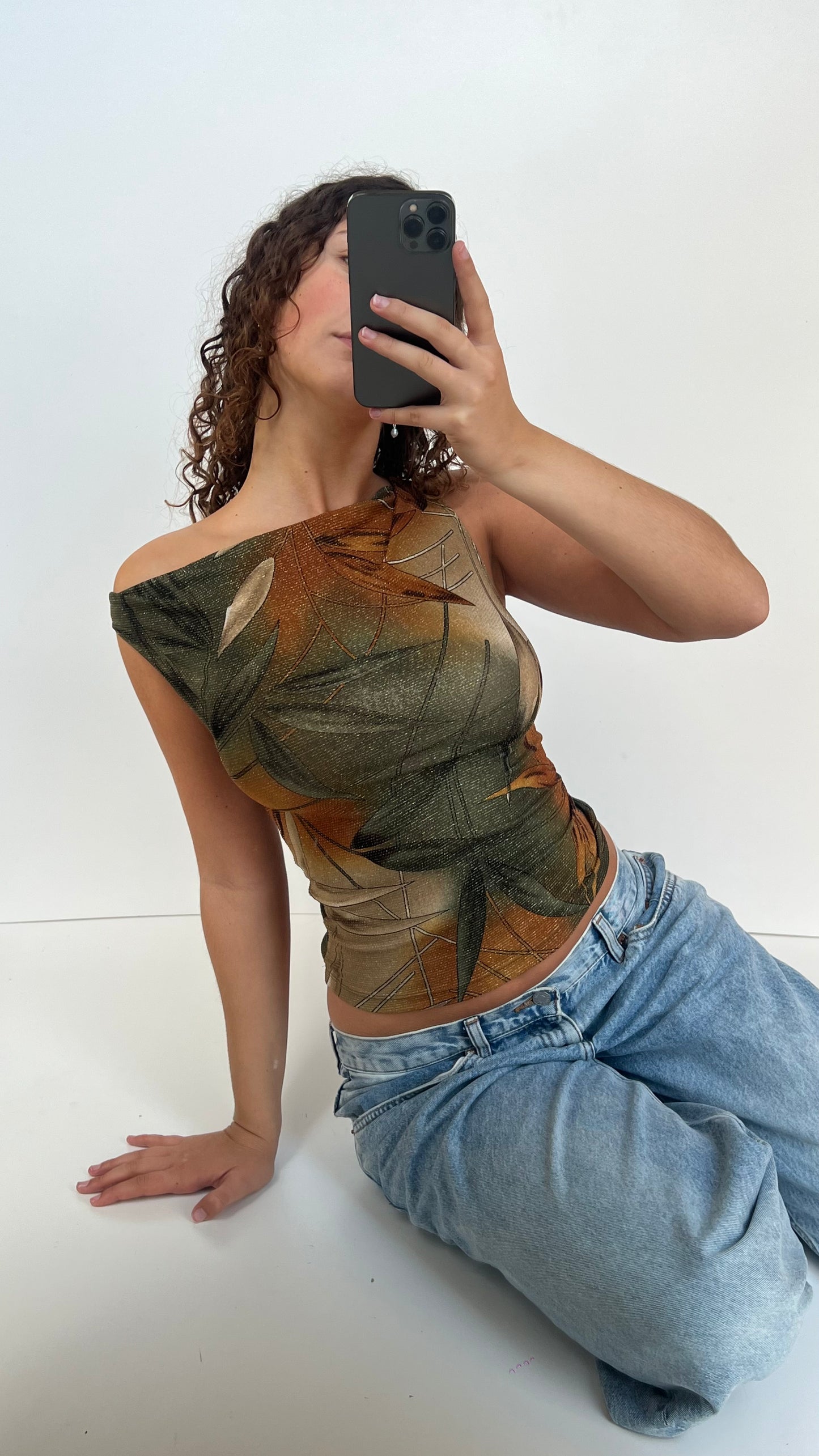 00s khaki glitter top- size S