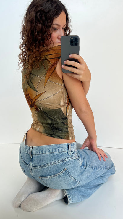 00s khaki glitter top- size S
