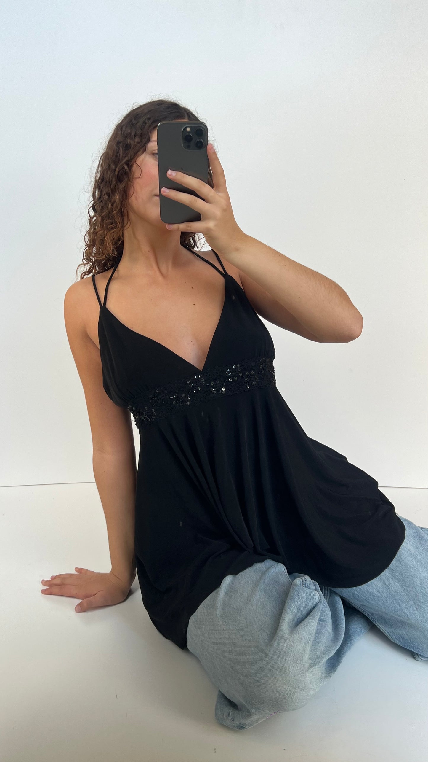 00s black babydoll sequin cami- size XL