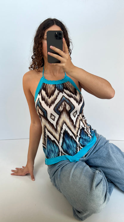 00s blue asymmetric cami- size M