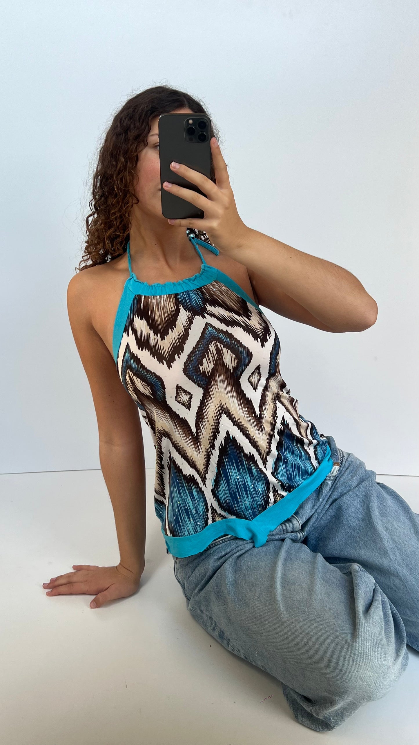 00s blue asymmetric cami- size M