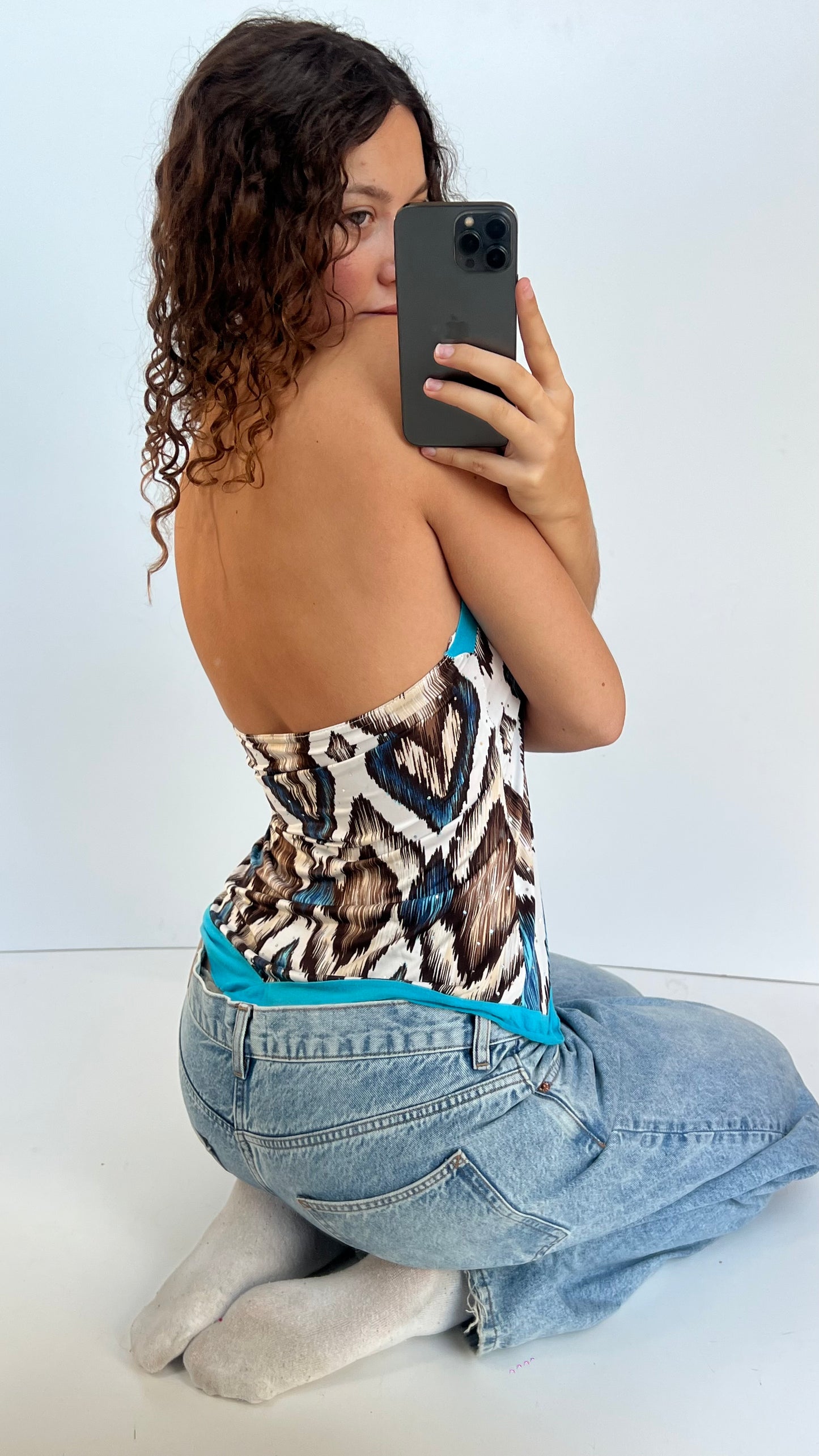 00s blue asymmetric cami- size M
