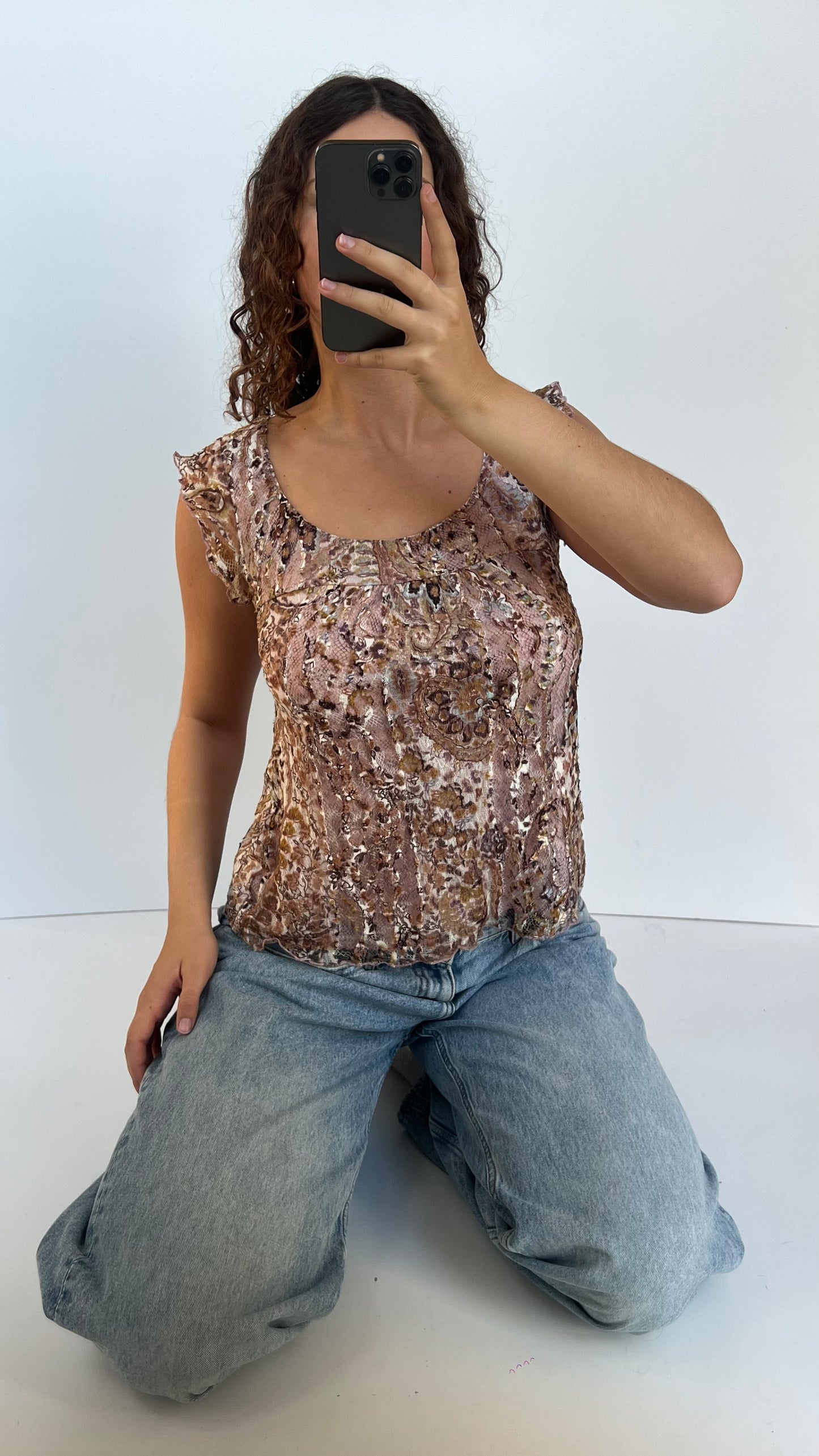 00s pink lace babydoll top- size M