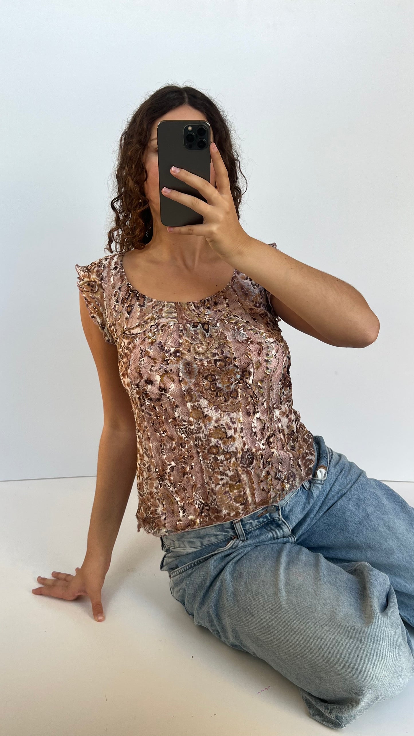 00s pink lace babydoll top- size M