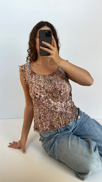 00s pink lace babydoll top- size M