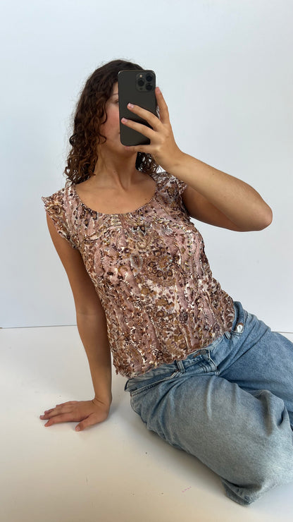 00s pink lace babydoll top- size M